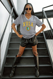 XAVIER UNIVERSITY OF LOUISIANA GOLD ICONIC EDGE RHINESTONE TRIM V-NECK TEE