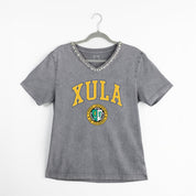 XAVIER UNIVERSITY OF LOUISIANA GOLD ICONIC EDGE RHINESTONE TRIM V-NECK TEE