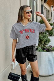 YOUNGSTOWN STATE PENGUINS ICONIC EDGE RHINESTONE TRIM V-NECK TEE
