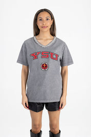 YOUNGSTOWN STATE PENGUINS ICONIC EDGE RHINESTONE TRIM V-NECK TEE