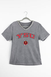 YOUNGSTOWN STATE PENGUINS ICONIC EDGE RHINESTONE TRIM V-NECK TEE