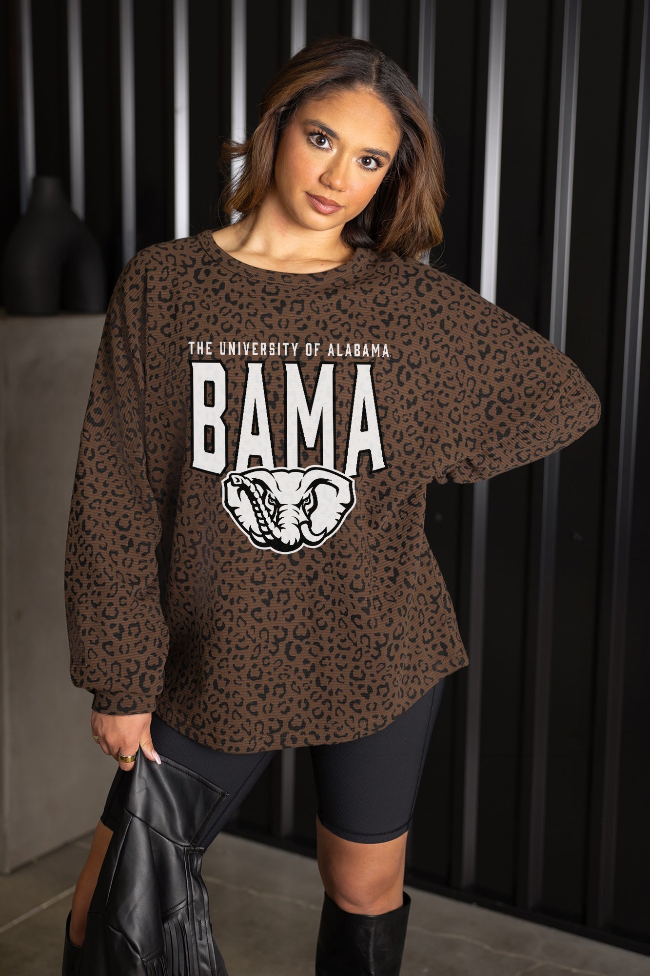 ALABAMA CRIMSON TIDE VITAL STYLE VINTAGE WASH CORDED PULLOVER IN BROWN LEOPARD