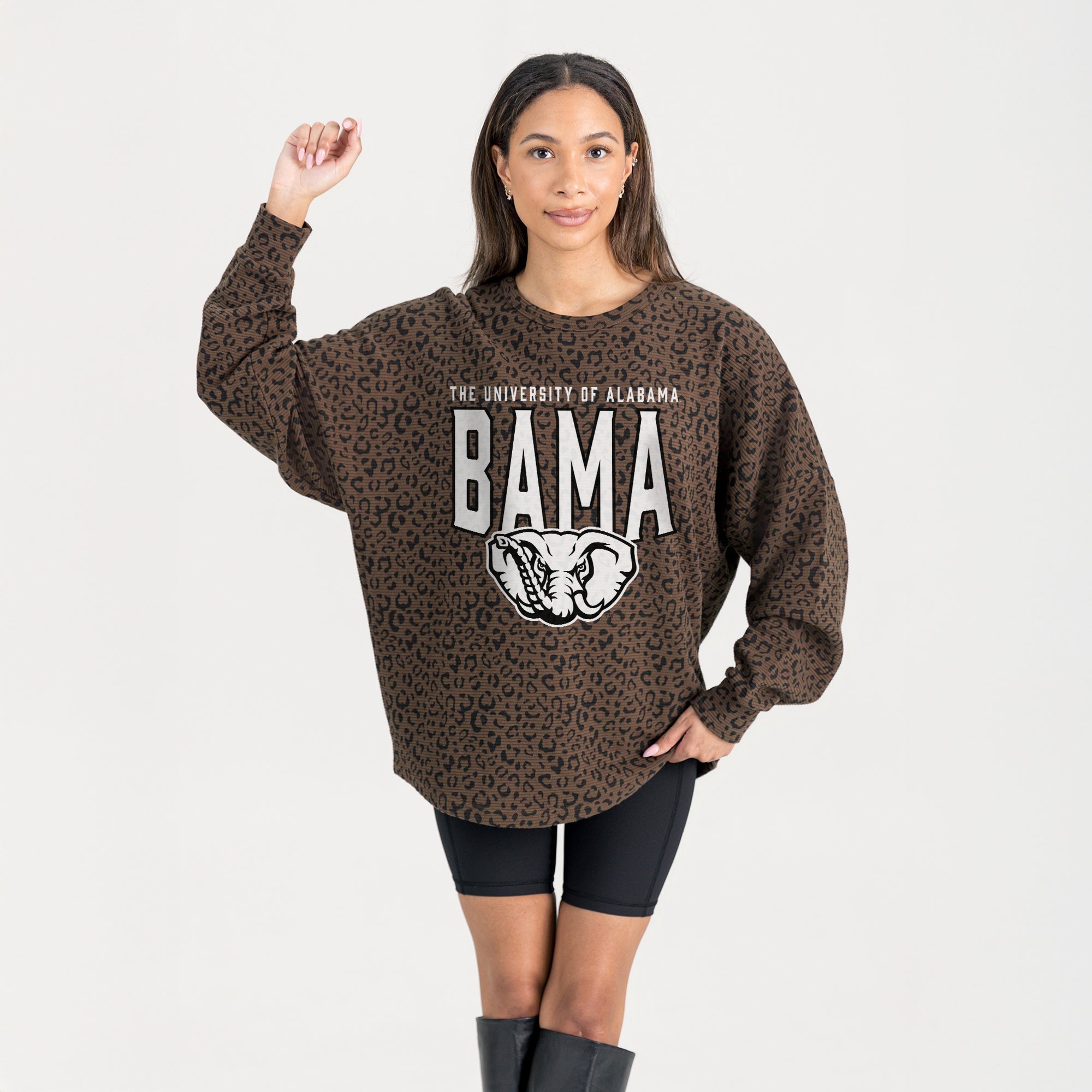 ALABAMA CRIMSON TIDE VITAL STYLE VINTAGE WASH CORDED PULLOVER IN BROWN LEOPARD