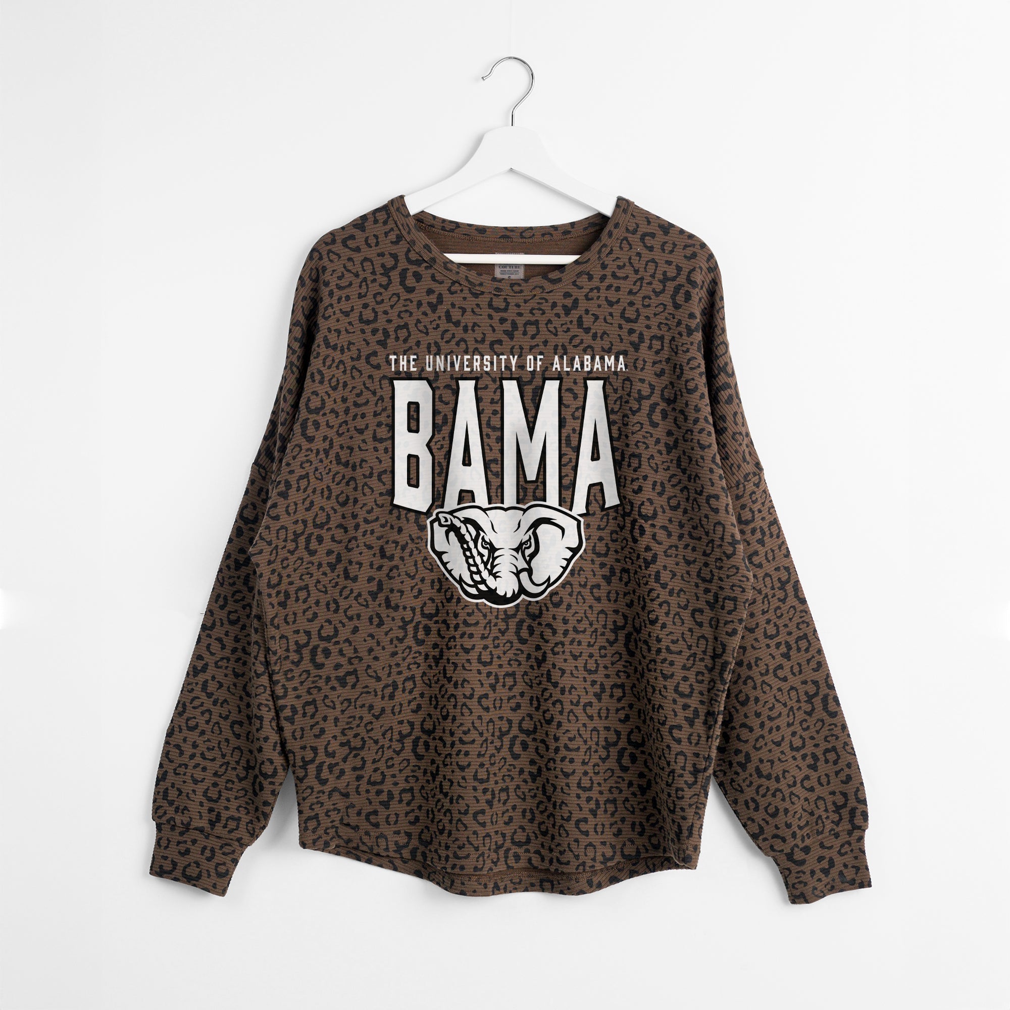 ALABAMA CRIMSON TIDE VITAL STYLE VINTAGE WASH CORDED PULLOVER IN BROWN LEOPARD