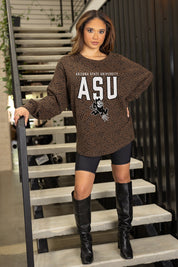 ARIZONA STATE SUN DEVILS VITAL STYLE VINTAGE WASH CORDED PULLOVER IN BROWN LEOPARD