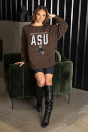 ARIZONA STATE SUN DEVILS VITAL STYLE VINTAGE WASH CORDED PULLOVER IN BROWN LEOPARD