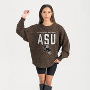 ARIZONA STATE SUN DEVILS VITAL STYLE VINTAGE WASH CORDED PULLOVER IN BROWN LEOPARD