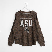 ARIZONA STATE SUN DEVILS VITAL STYLE VINTAGE WASH CORDED PULLOVER IN BROWN LEOPARD