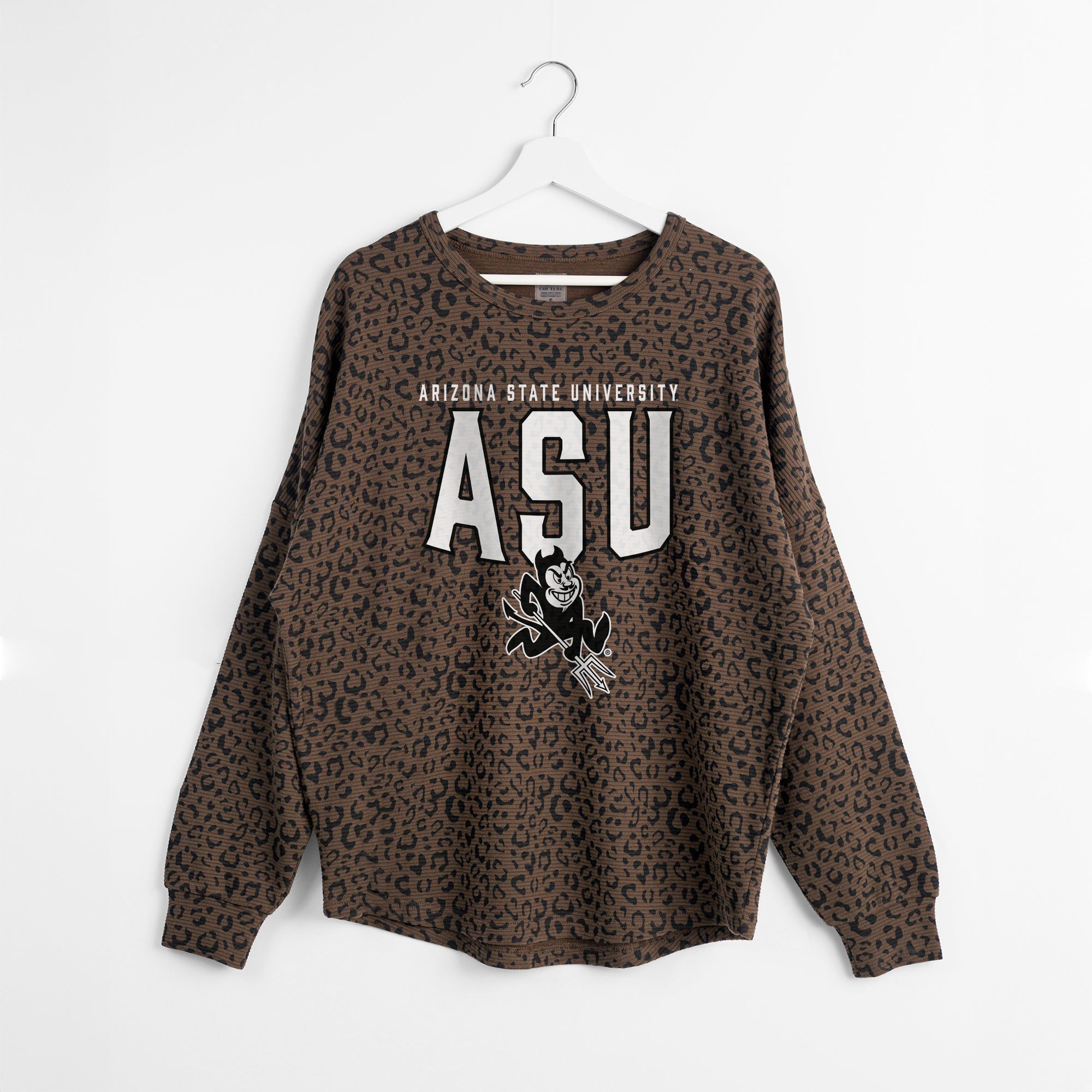 ARIZONA STATE SUN DEVILS VITAL STYLE VINTAGE WASH CORDED PULLOVER IN BROWN LEOPARD