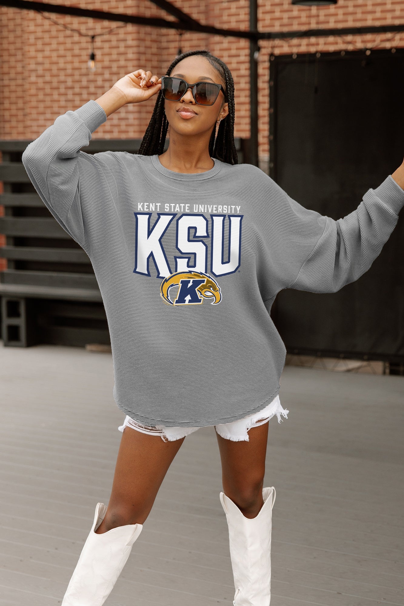 KENT STATE GOLDEN FLASHES PURE MOTION VINTAGE WASH CORDED PULLOVER