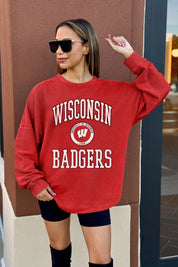 WISCONSIN BADGERS RELENTLESS VINTAGE WASH CORDED PULLOVER