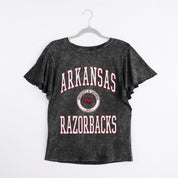 ARKANSAS RAZORBACKS VICTORY MODE FLUTTER SLEEVE TEE IN BLACK