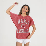 ARKANSAS RAZORBACKS VICTORY MODE FLUTTER SLEEVE TEE IN CRIMSON