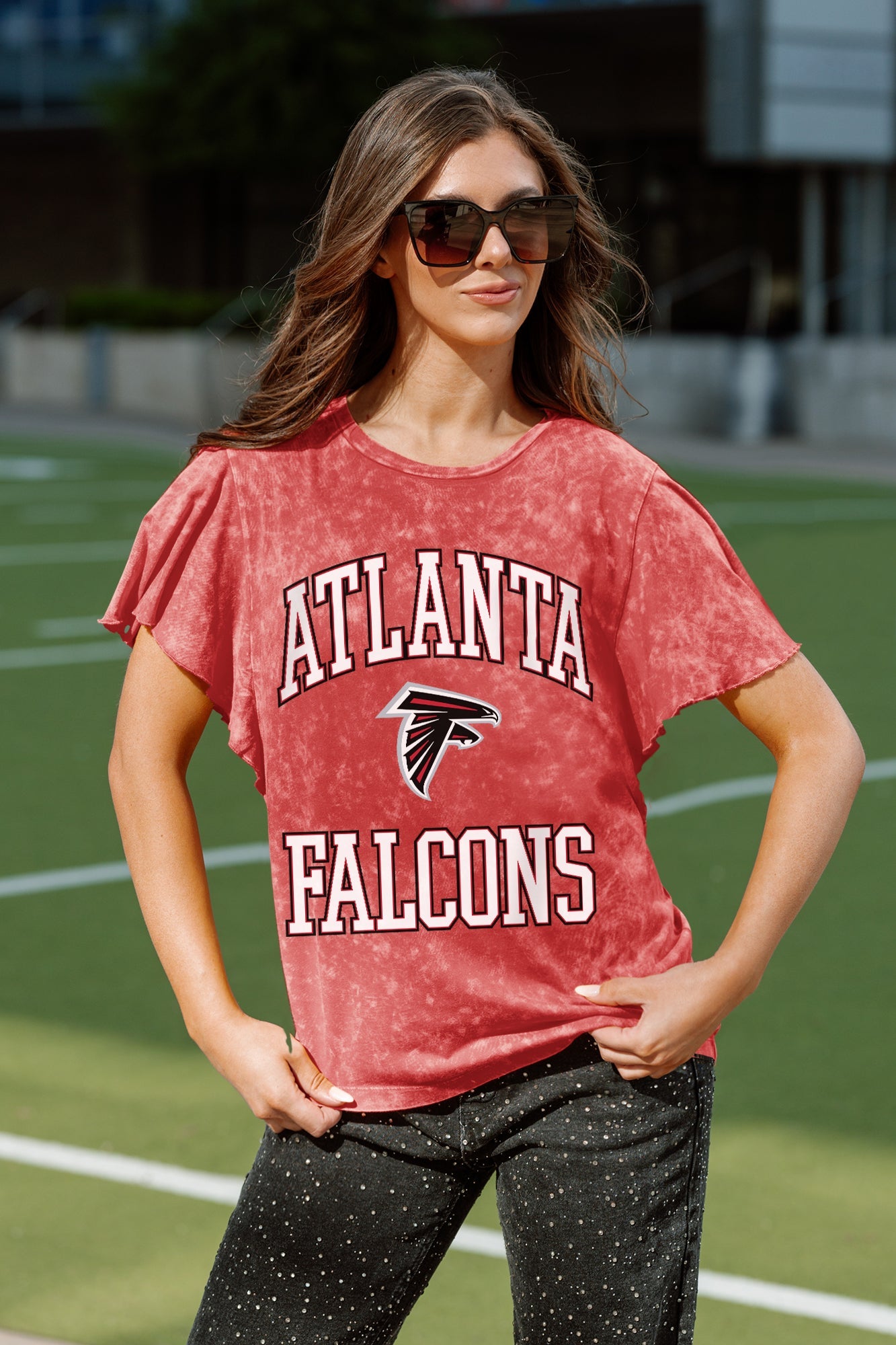 ATLANTA FALCONS VICTORY MODE FLUTTER SLEEVE TEE IN RED
