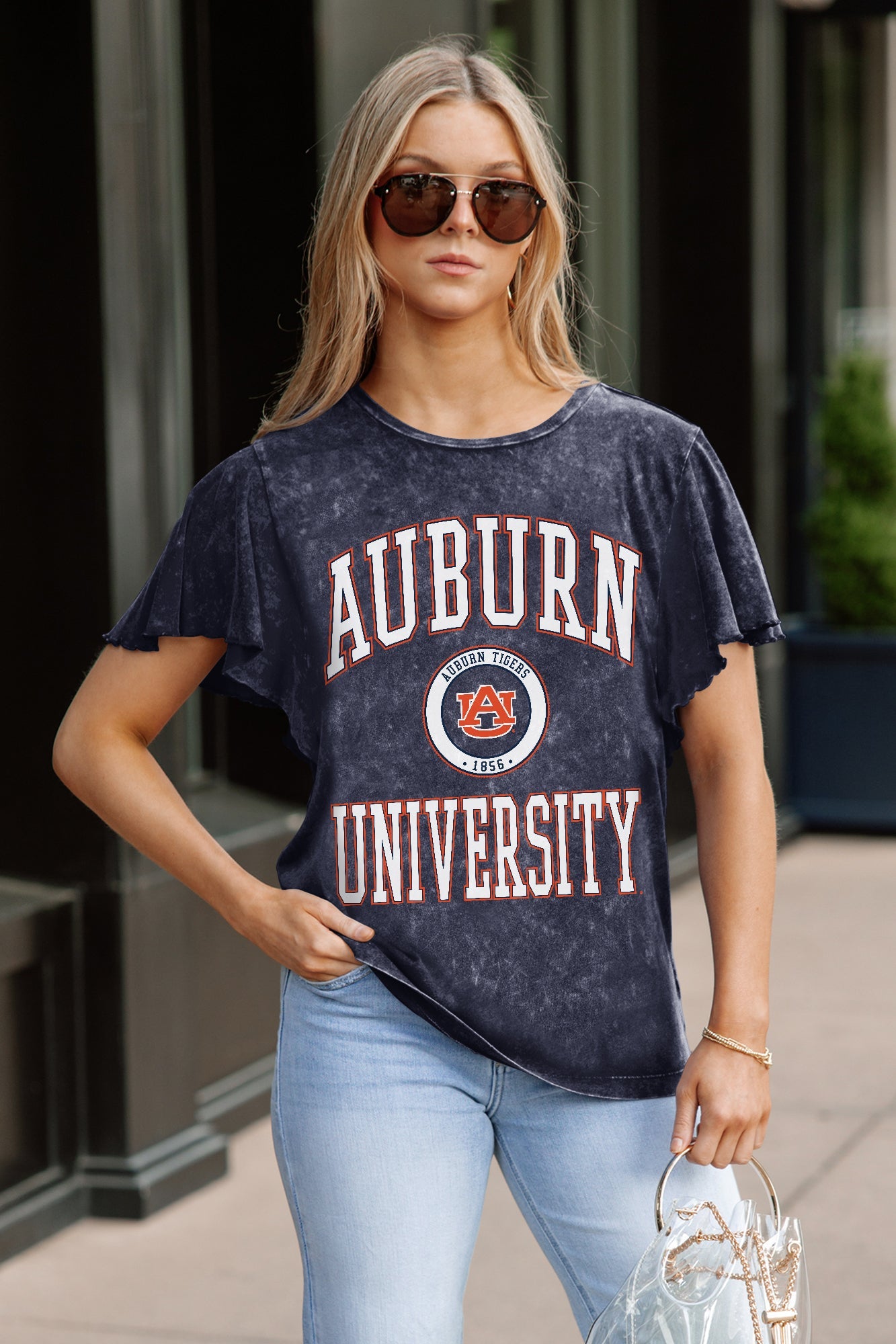 AUBURN TIGERS VICTORY MODE FLUTTER SLEEVE TEE IN NAVY