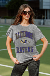 BALTIMORE RAVENS VICTORY MODE FLUTTER SLEEVE TEE IN GREY