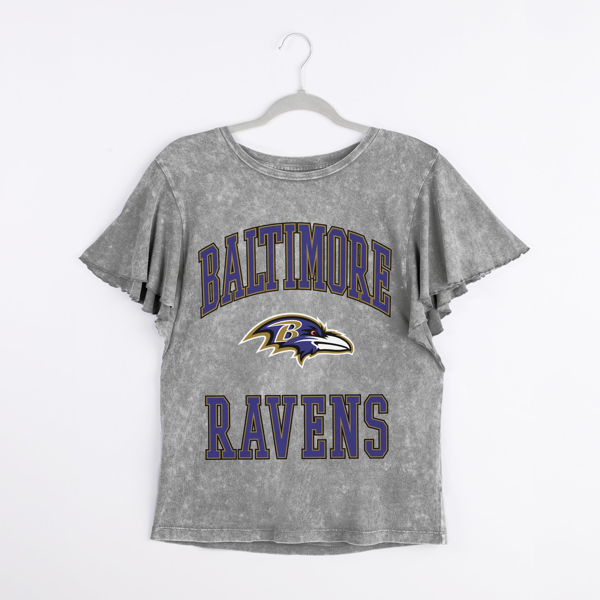 BALTIMORE RAVENS VICTORY MODE FLUTTER SLEEVE TEE IN GREY