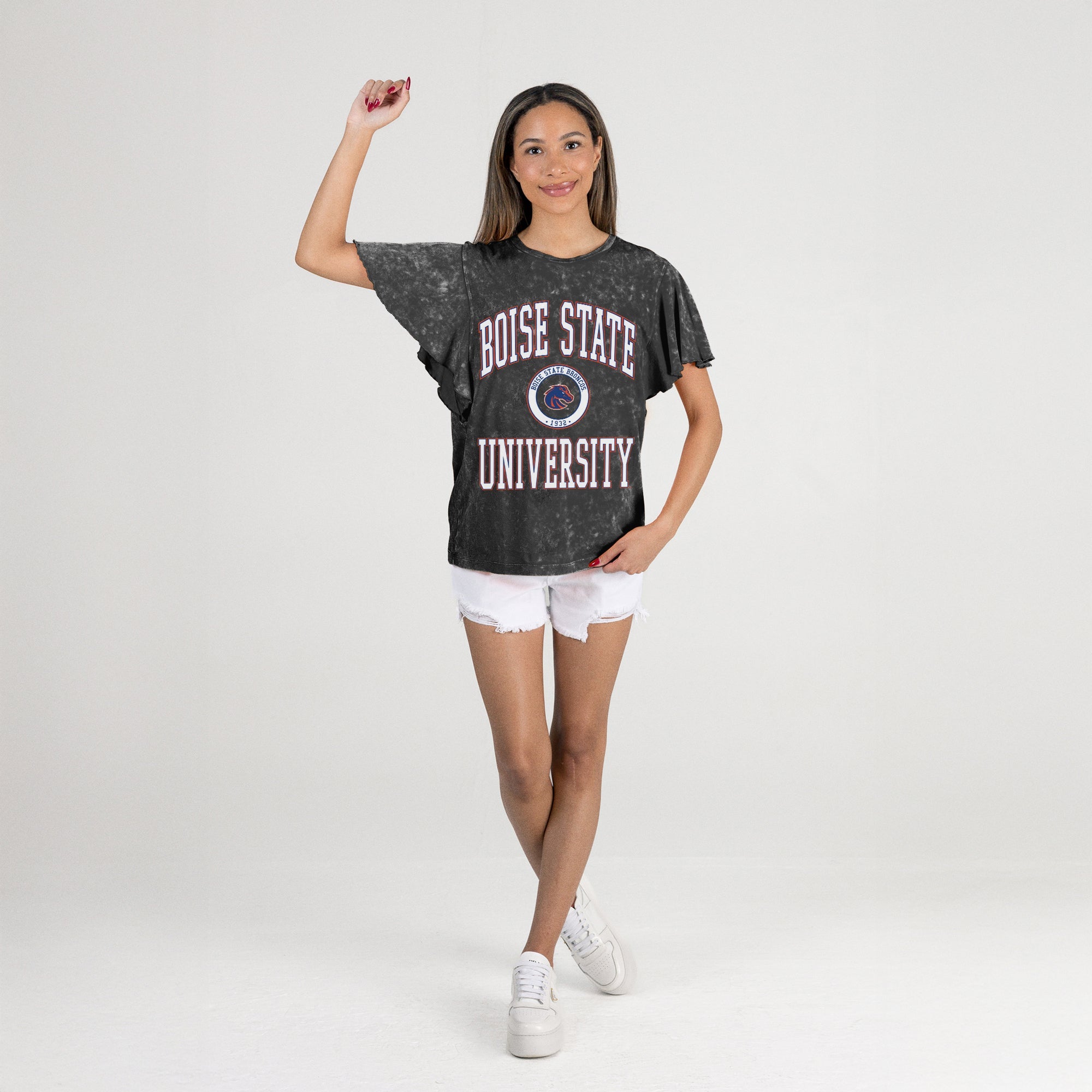 BOISE STATE BRONCOS VICTORY MODE FLUTTER SLEEVE TEE IN BLACK