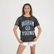 BYU COUGARS VICTORY MODE FLUTTER SLEEVE TEE IN BLACK