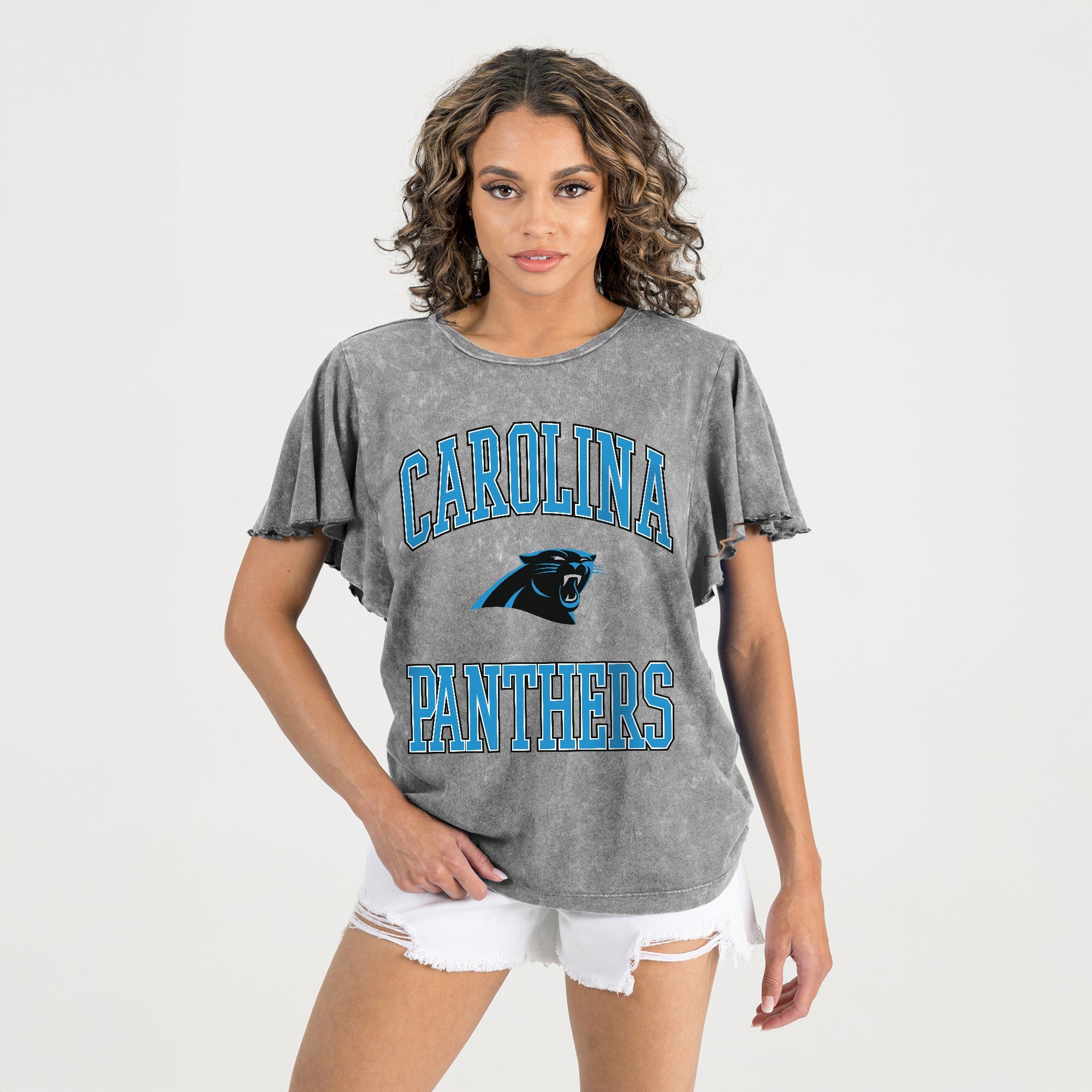 CAROLINA PANTHERS VICTORY MODE FLUTTER SLEEVE TEE IN GREY
