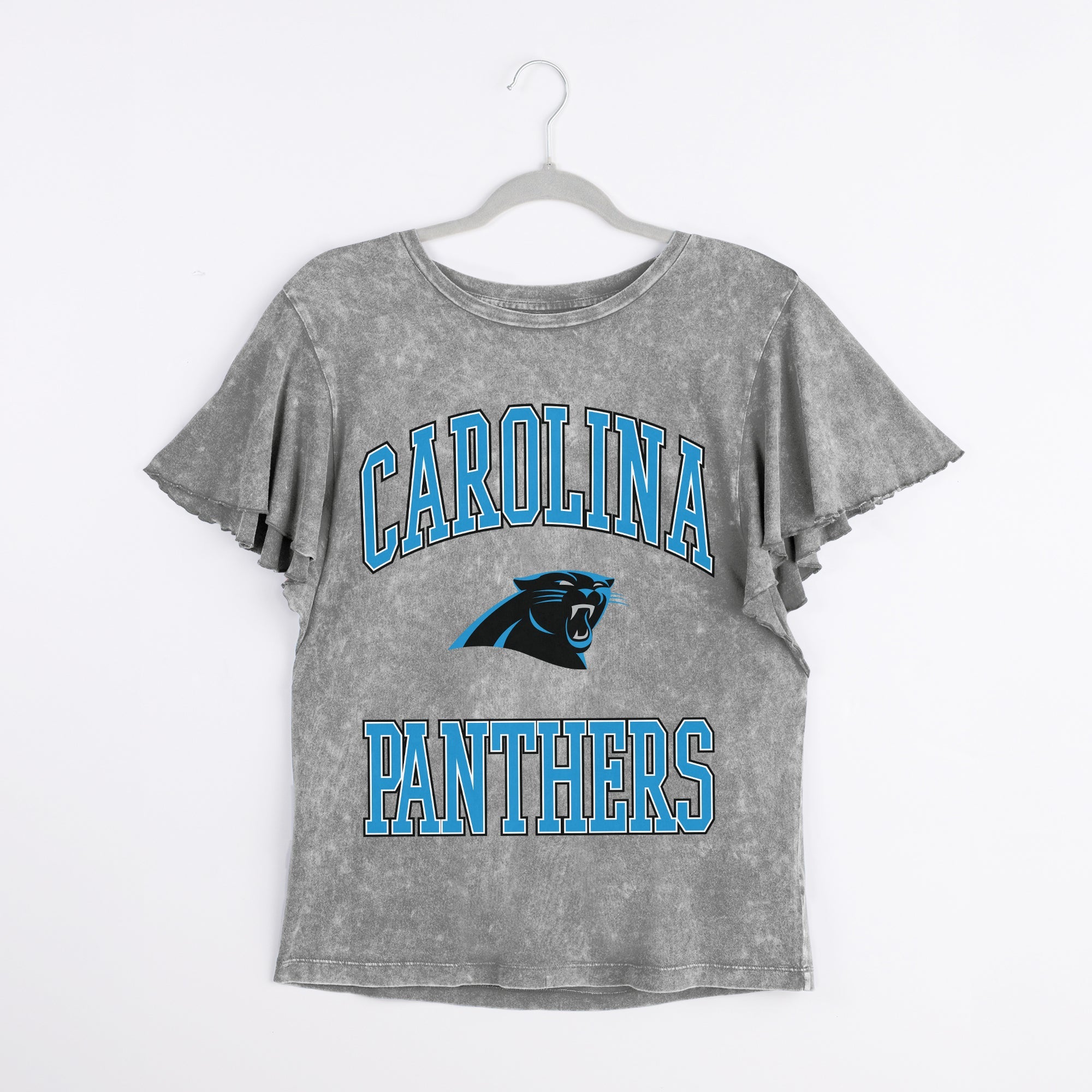 CAROLINA PANTHERS VICTORY MODE FLUTTER SLEEVE TEE IN GREY
