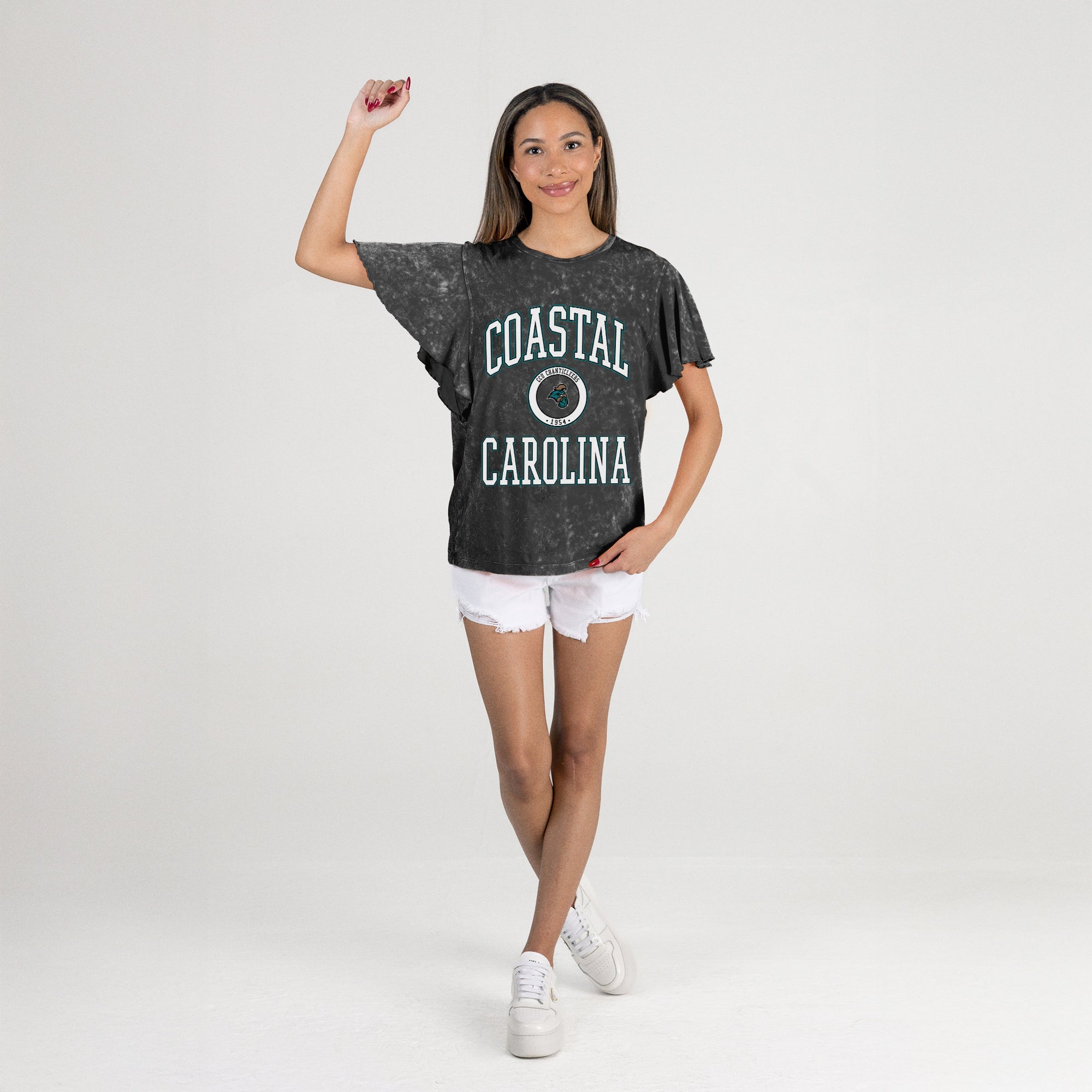 COASTAL CAROLINA CHANTICLEERS VICTORY MODE FLUTTER SLEEVE TEE IN BLACK