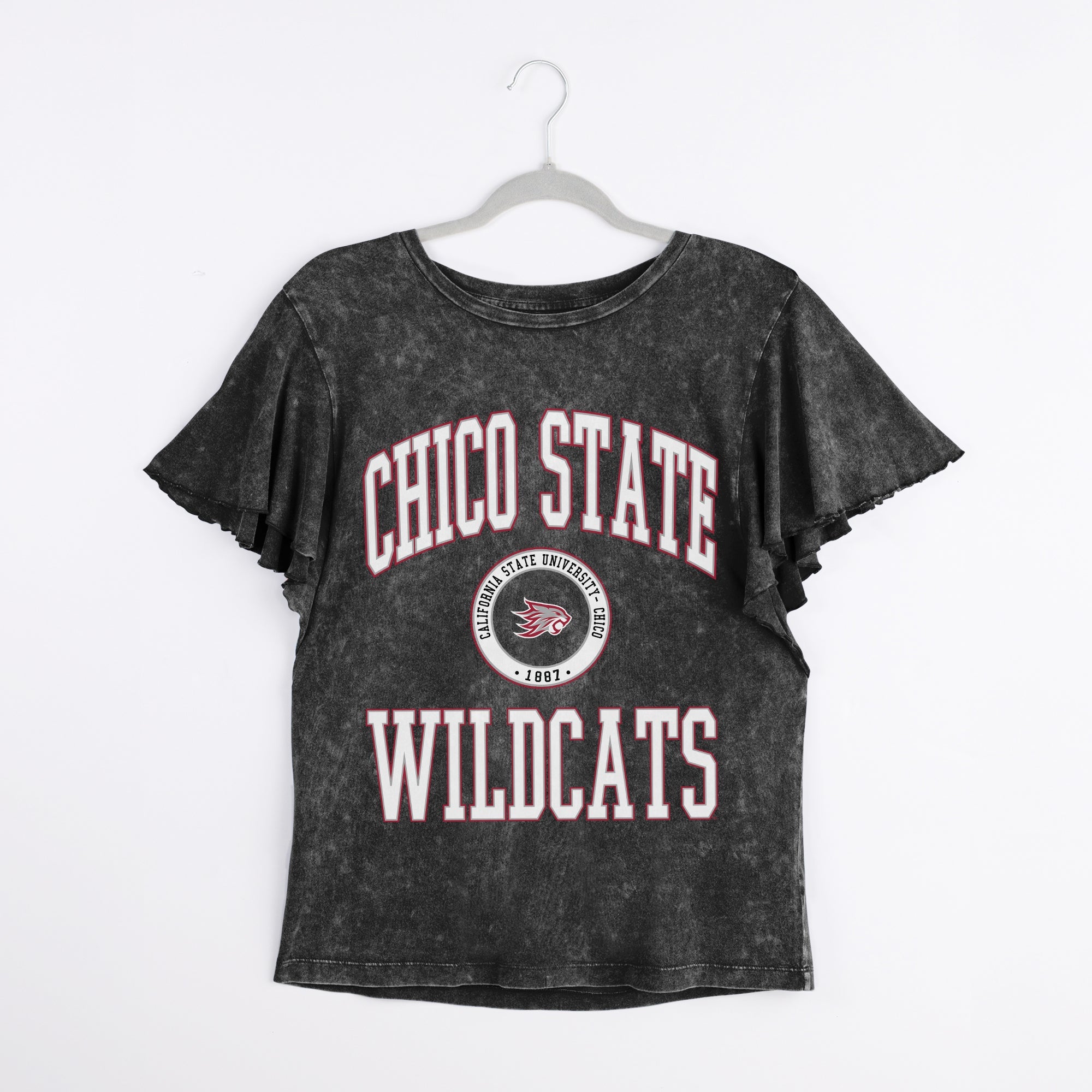CHICO STATE WILDCATS VICTORY MODE FLUTTER SLEEVE TEE IN BLACK