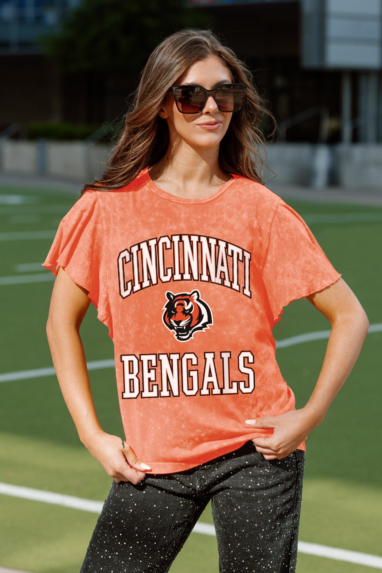 CINCINNATI BENGALS VICTORY MODE FLUTTER SLEEVE TEE IN ORANGE