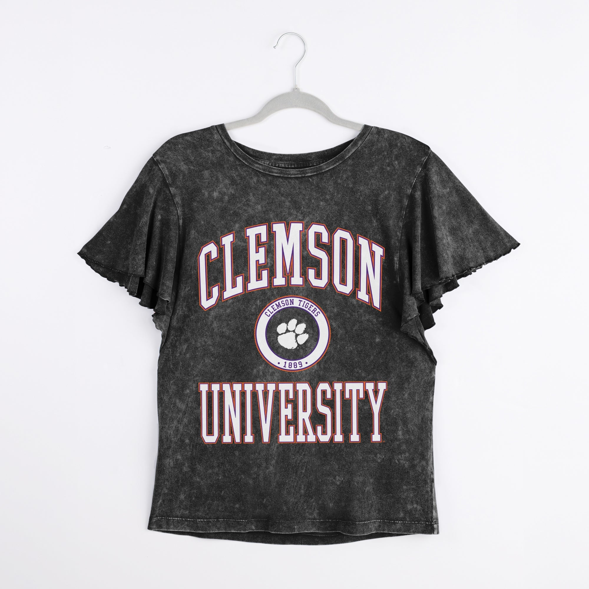 CLEMSON TIGERS VICTORY MODE FLUTTER SLEEVE TEE IN BLACK