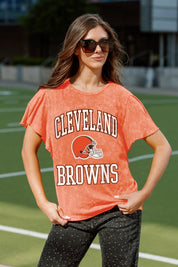 CLEVELAND BROWNS VICTORY MODE FLUTTER SLEEVE TEE IN ORANGE