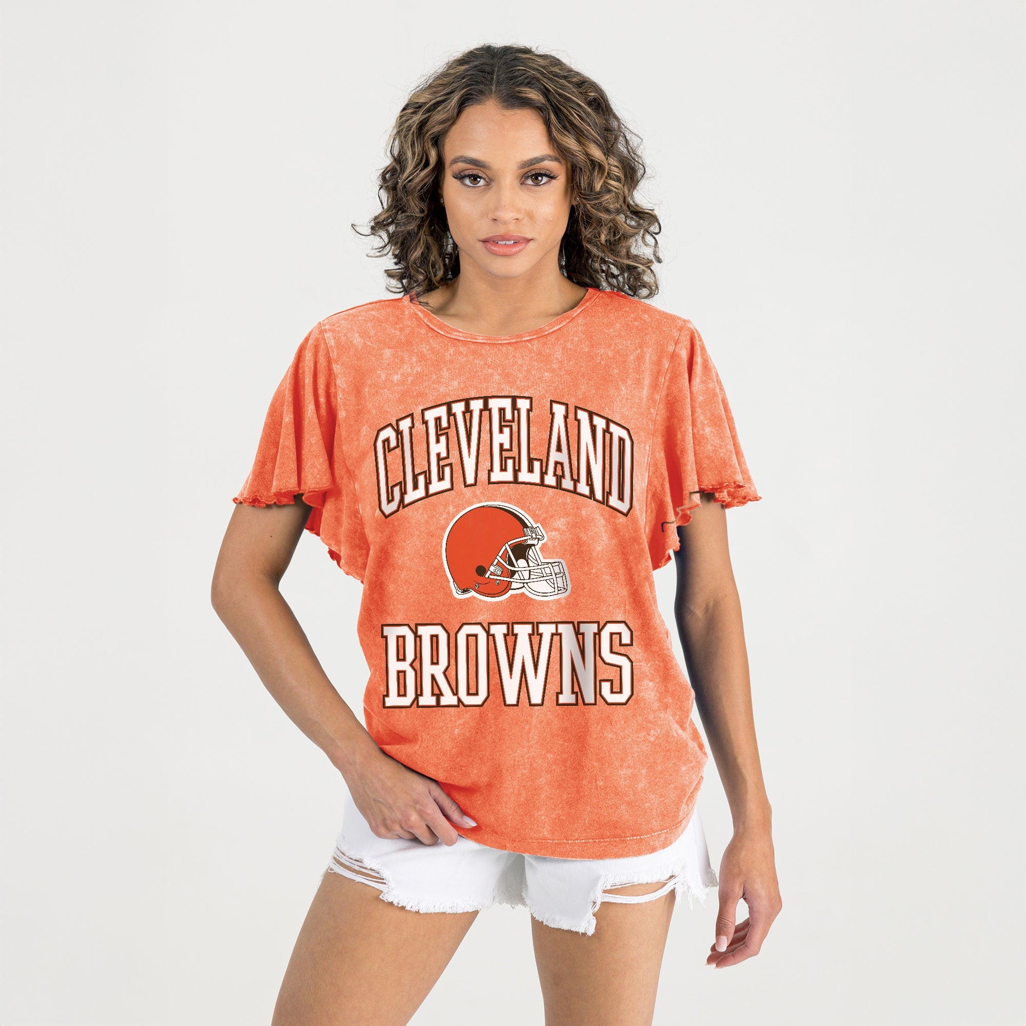 CLEVELAND BROWNS VICTORY MODE FLUTTER SLEEVE TEE IN ORANGE