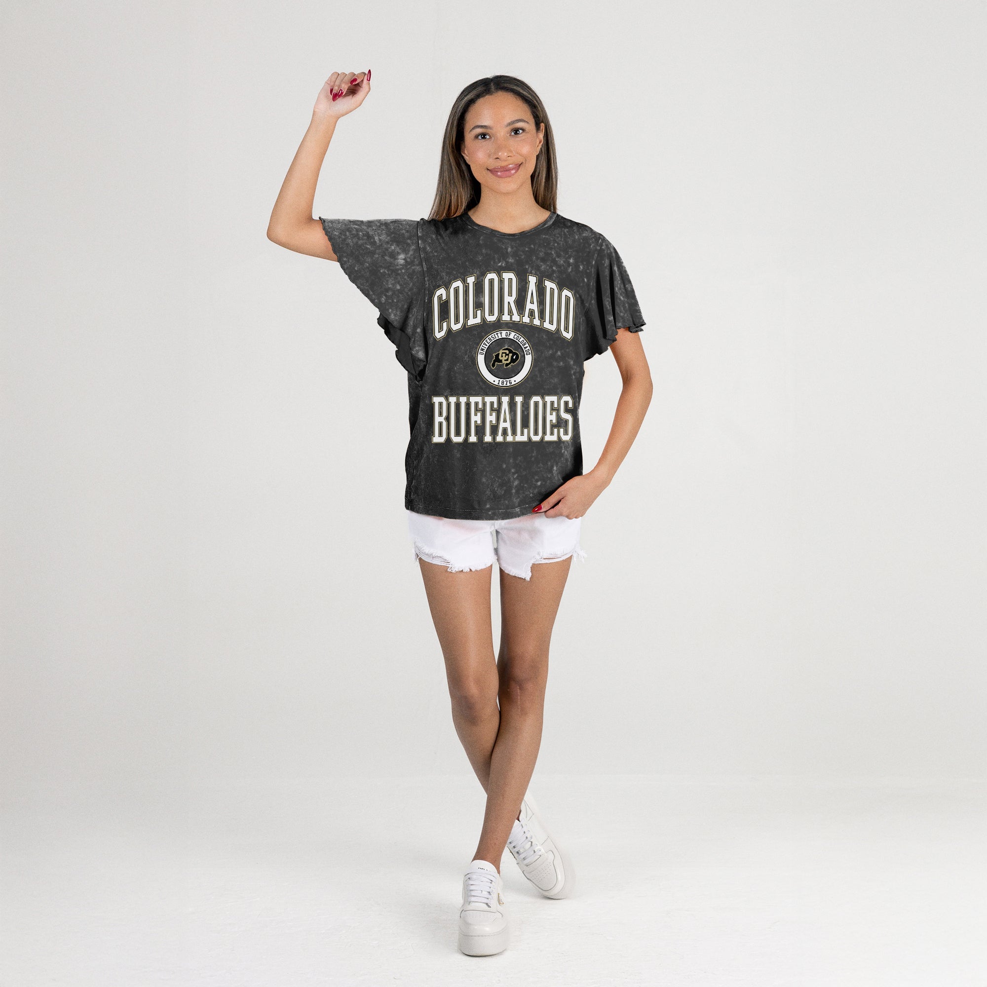 COLORADO BUFFALOES VICTORY MODE FLUTTER SLEEVE TEE IN BLACK