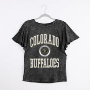 COLORADO BUFFALOES VICTORY MODE FLUTTER SLEEVE TEE IN BLACK