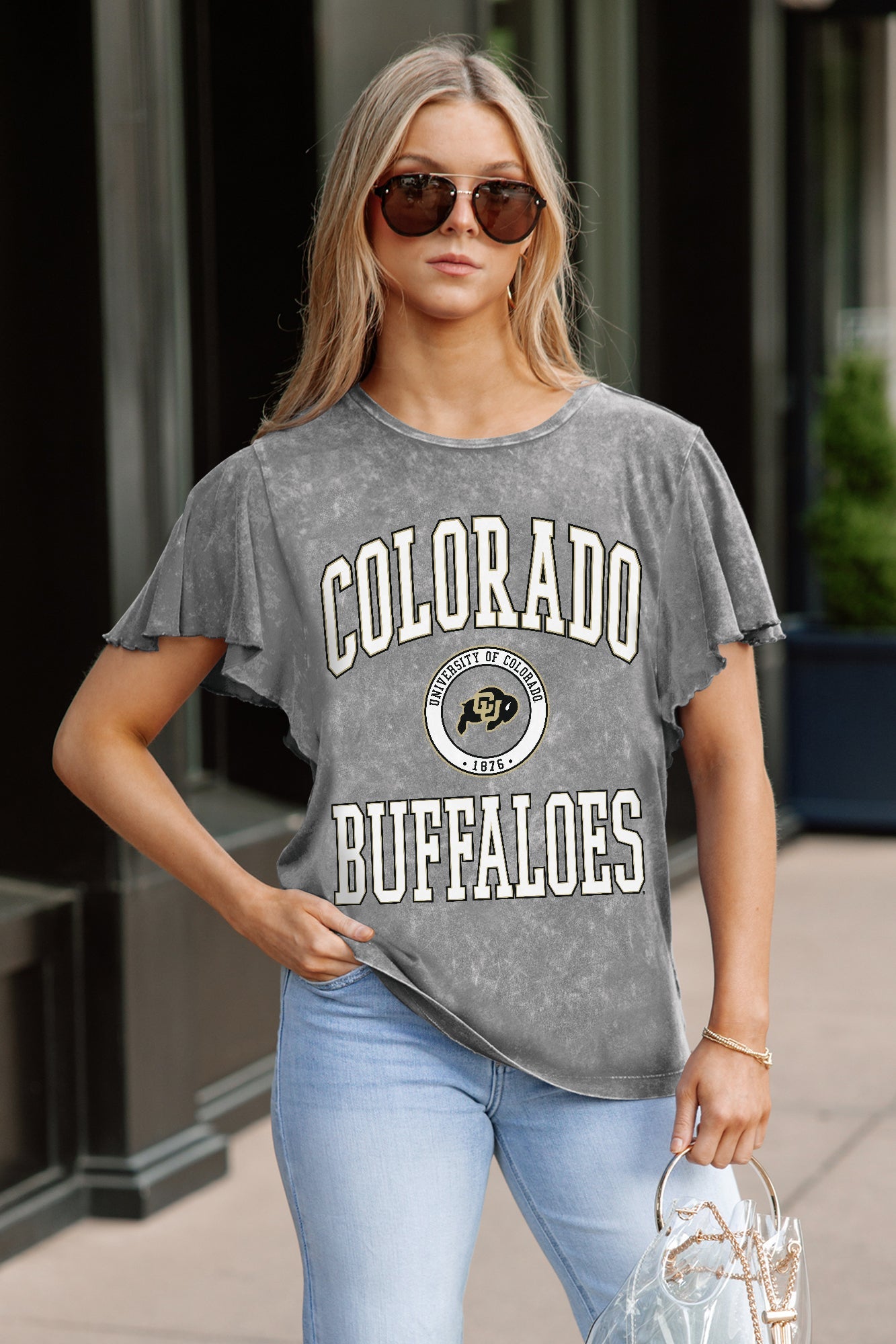 COLORADO BUFFALOES VICTORY MODE FLUTTER SLEEVE TEE IN GREY