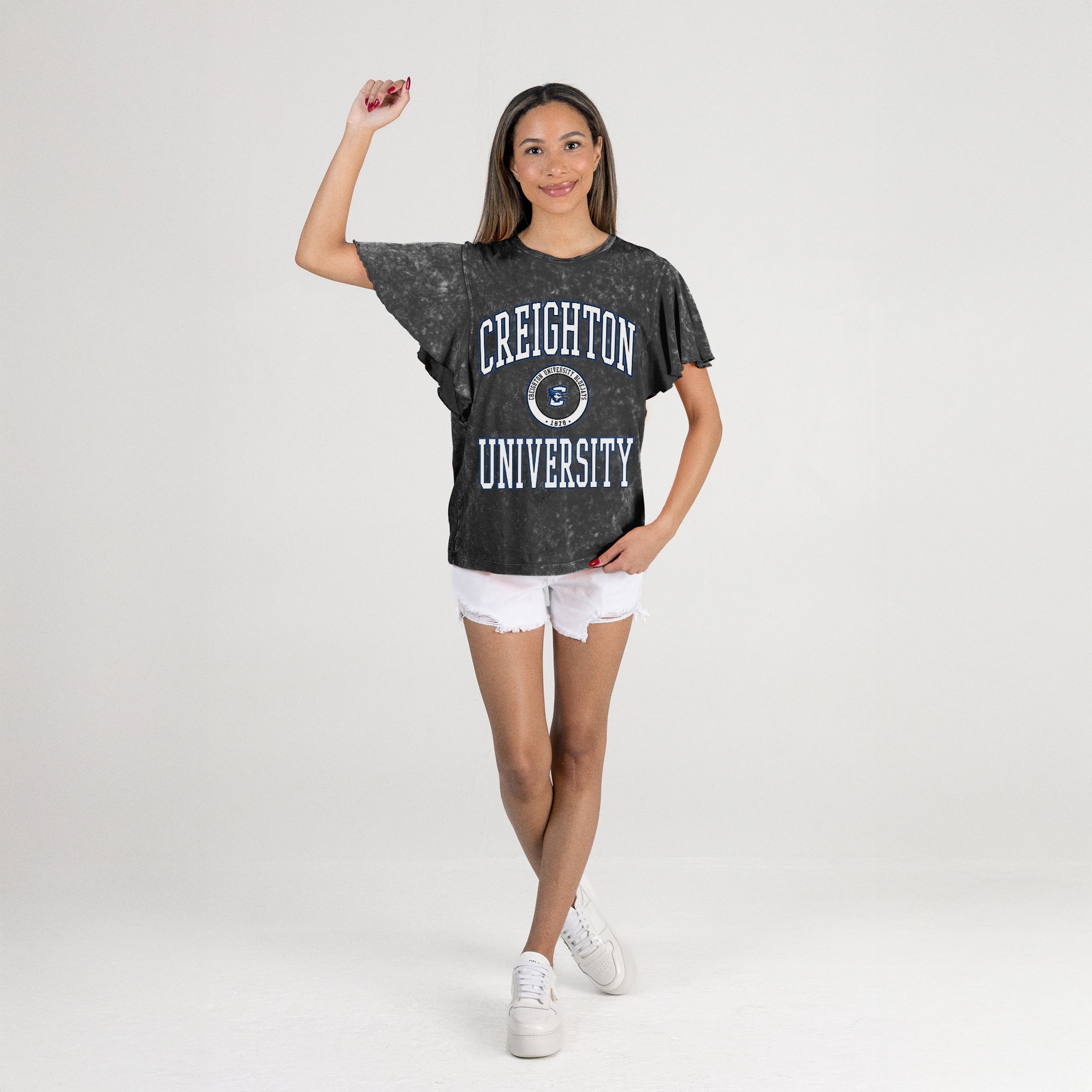 CREIGHTON BLUEJAYS VICTORY MODE FLUTTER SLEEVE TEE IN BLACK