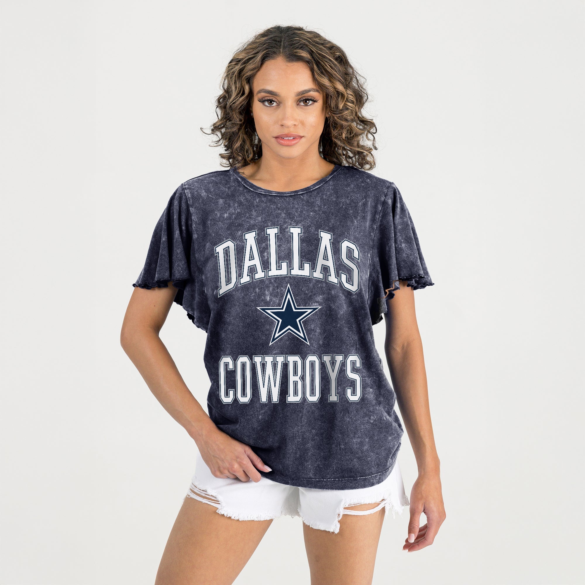 DALLAS COWBOYS VICTORY MODE FLUTTER SLEEVE TEE IN NAVY
