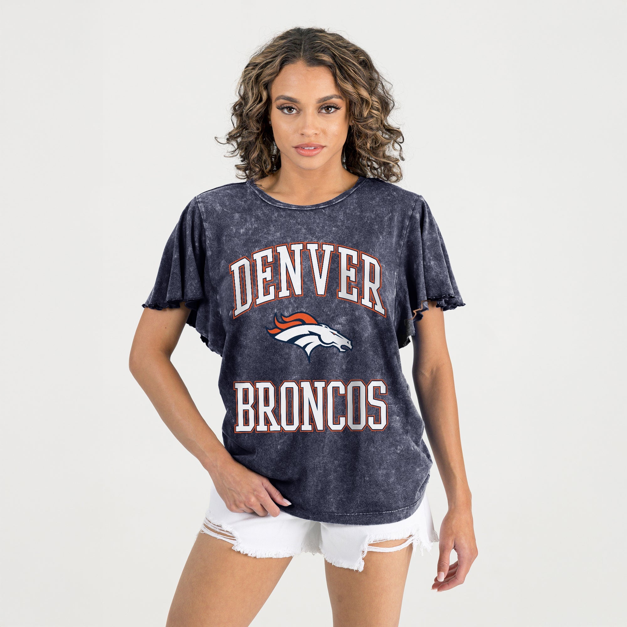 DENVER BRONCOS VICTORY MODE FLUTTER SLEEVE TEE IN NAVY