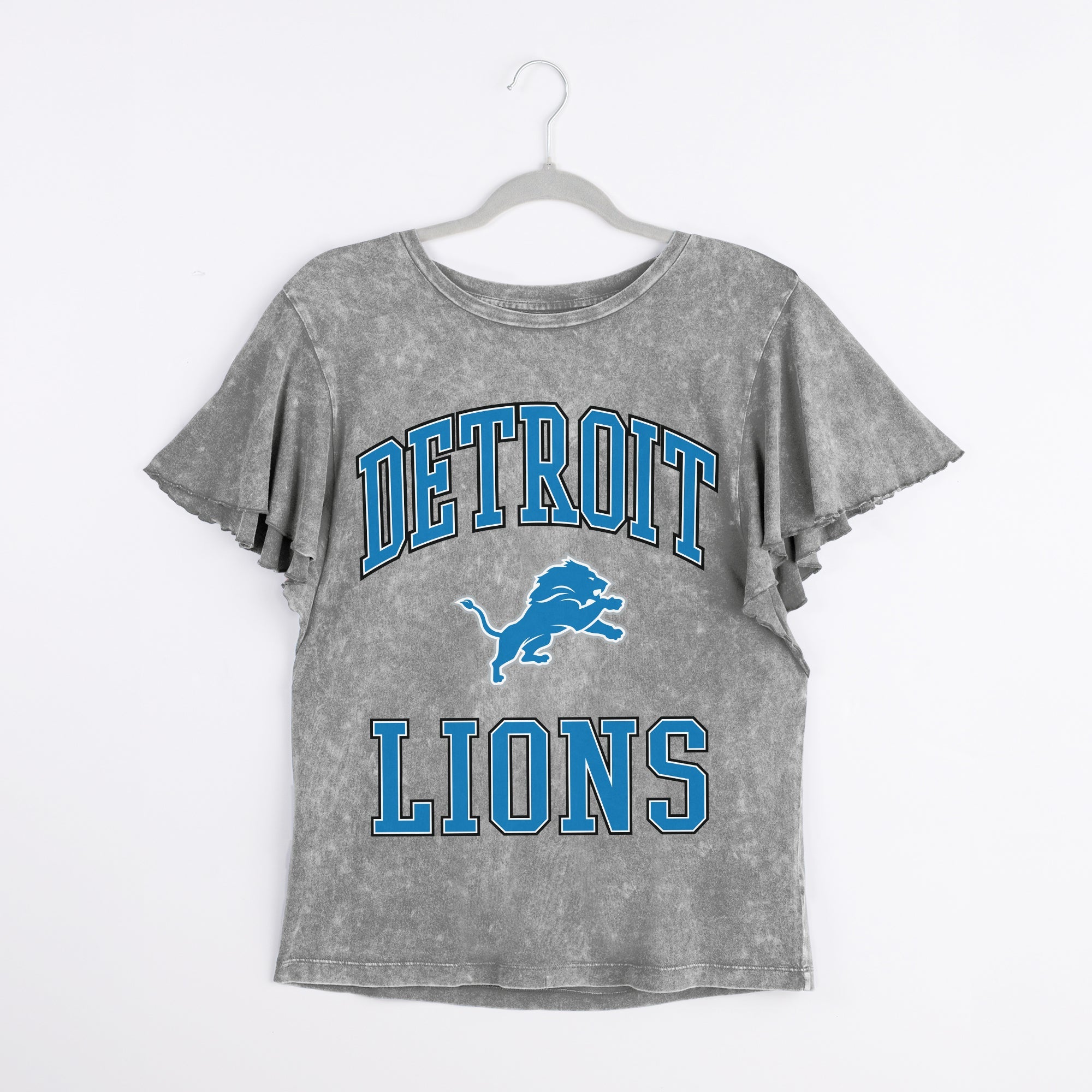 DETROIT LIONS VICTORY MODE FLUTTER SLEEVE TEE IN GREY
