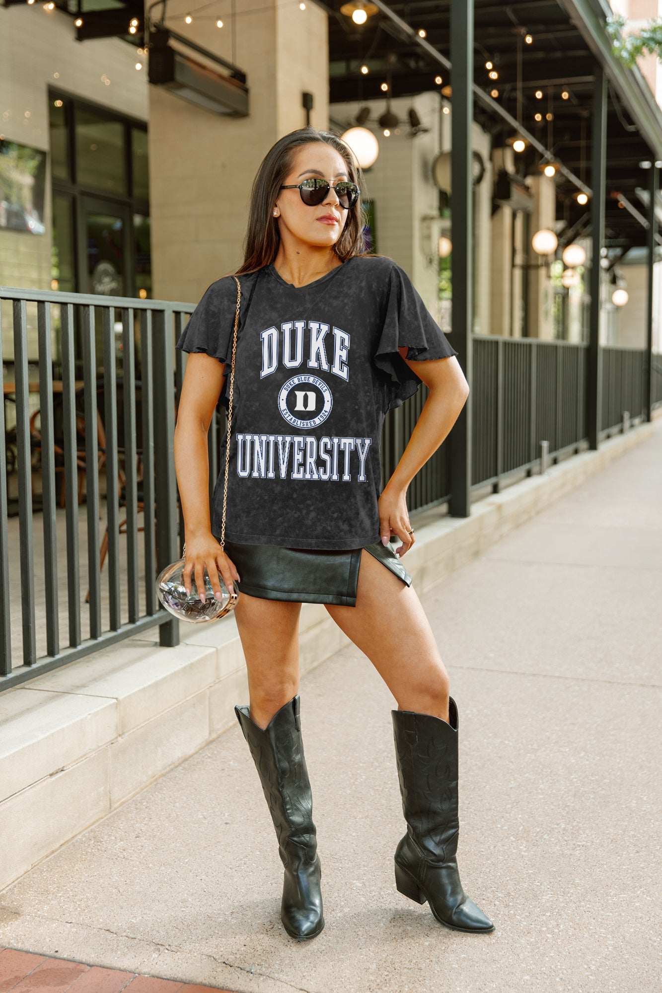 DUKE BLUE DEVILS VICTORY MODE FLUTTER SLEEVE TEE IN BLACK