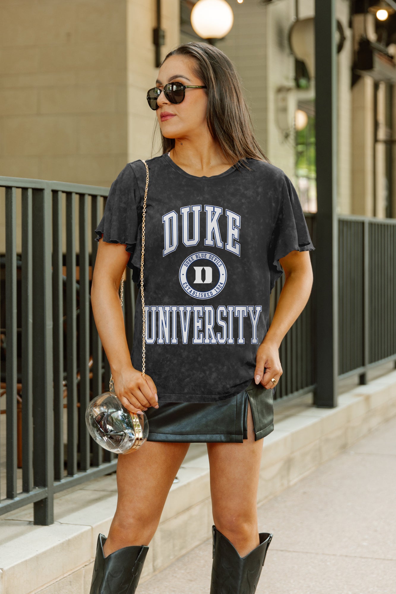 DUKE BLUE DEVILS VICTORY MODE FLUTTER SLEEVE TEE IN BLACK