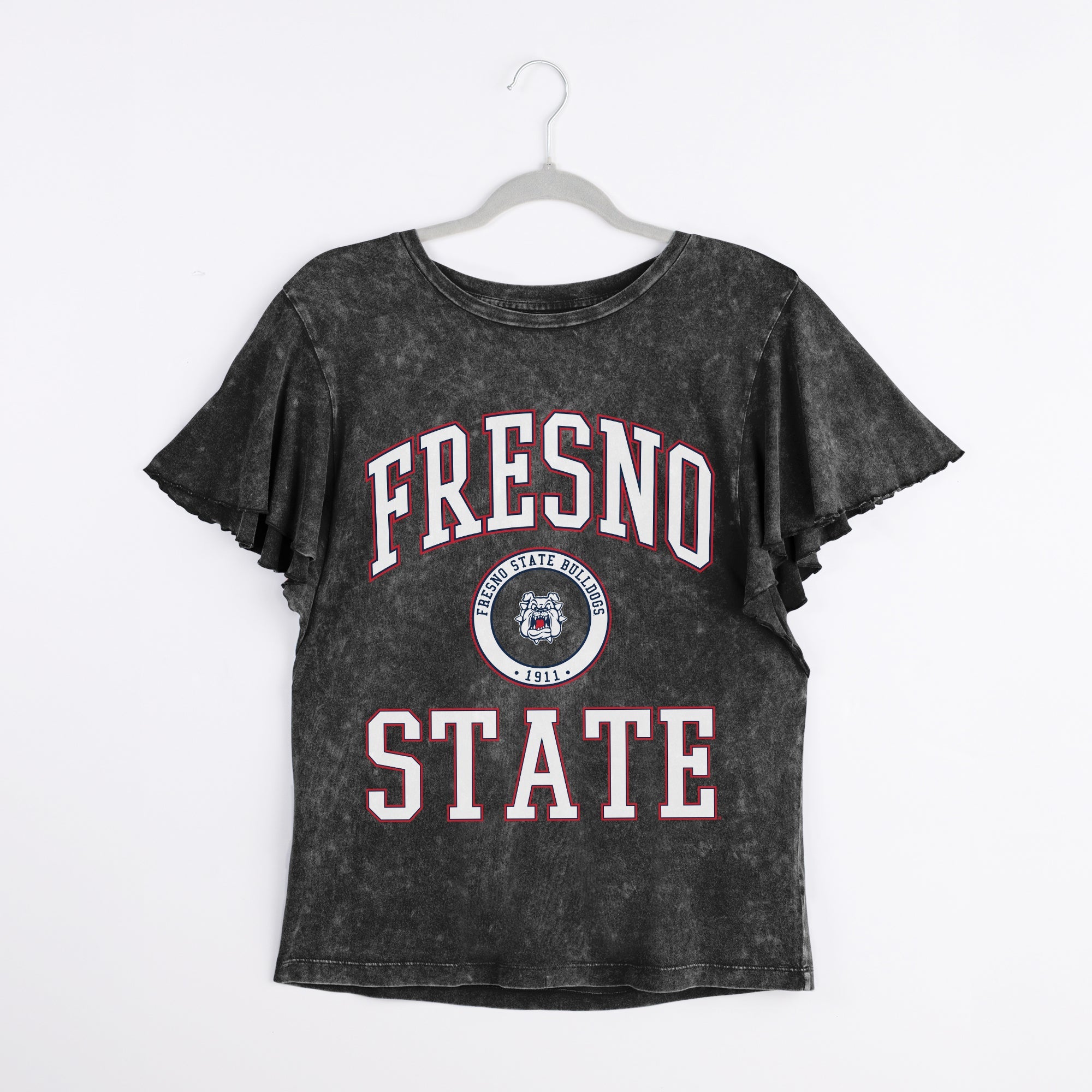 FRESNO STATE BULLDOGS VICTORY MODE FLUTTER SLEEVE TEE IN BLACK