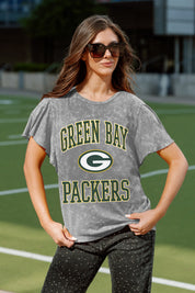 GREEN BAY PACKERS VICTORY MODE FLUTTER SLEEVE TEE IN GREY