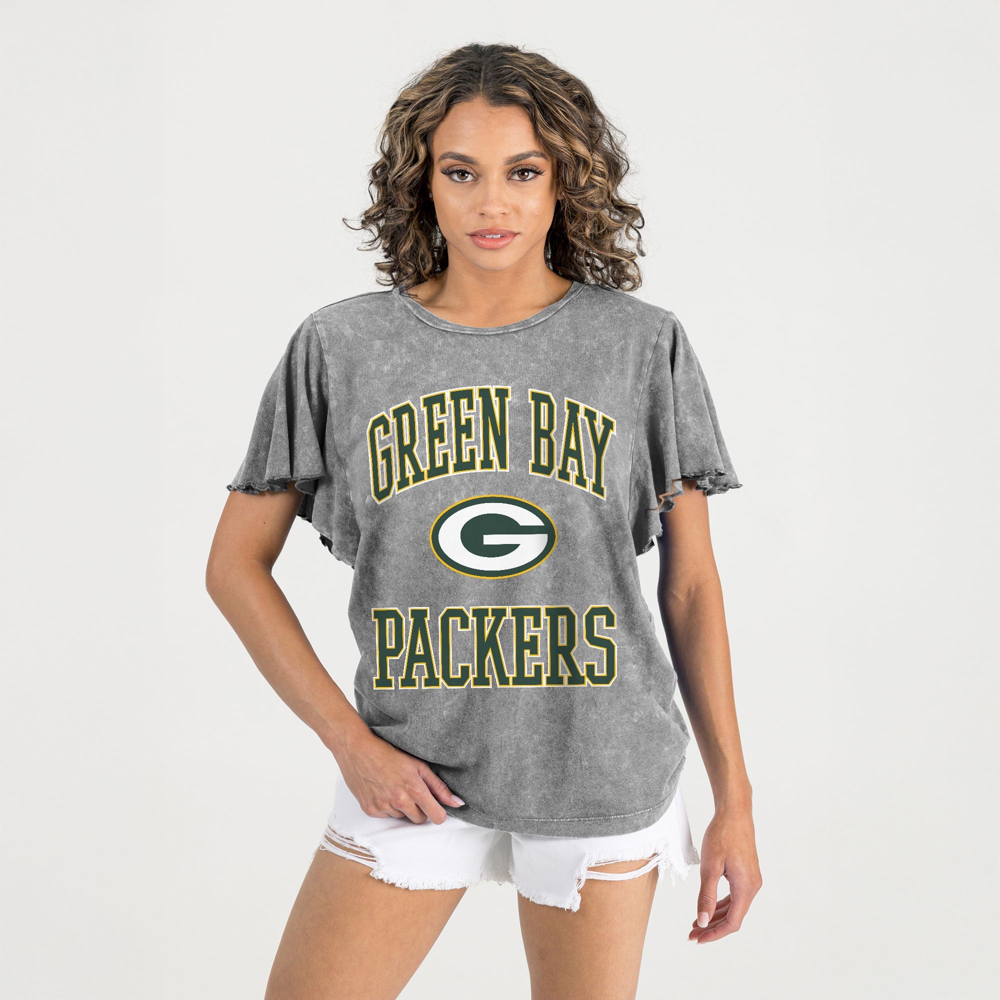 GREEN BAY PACKERS VICTORY MODE FLUTTER SLEEVE TEE IN GREY