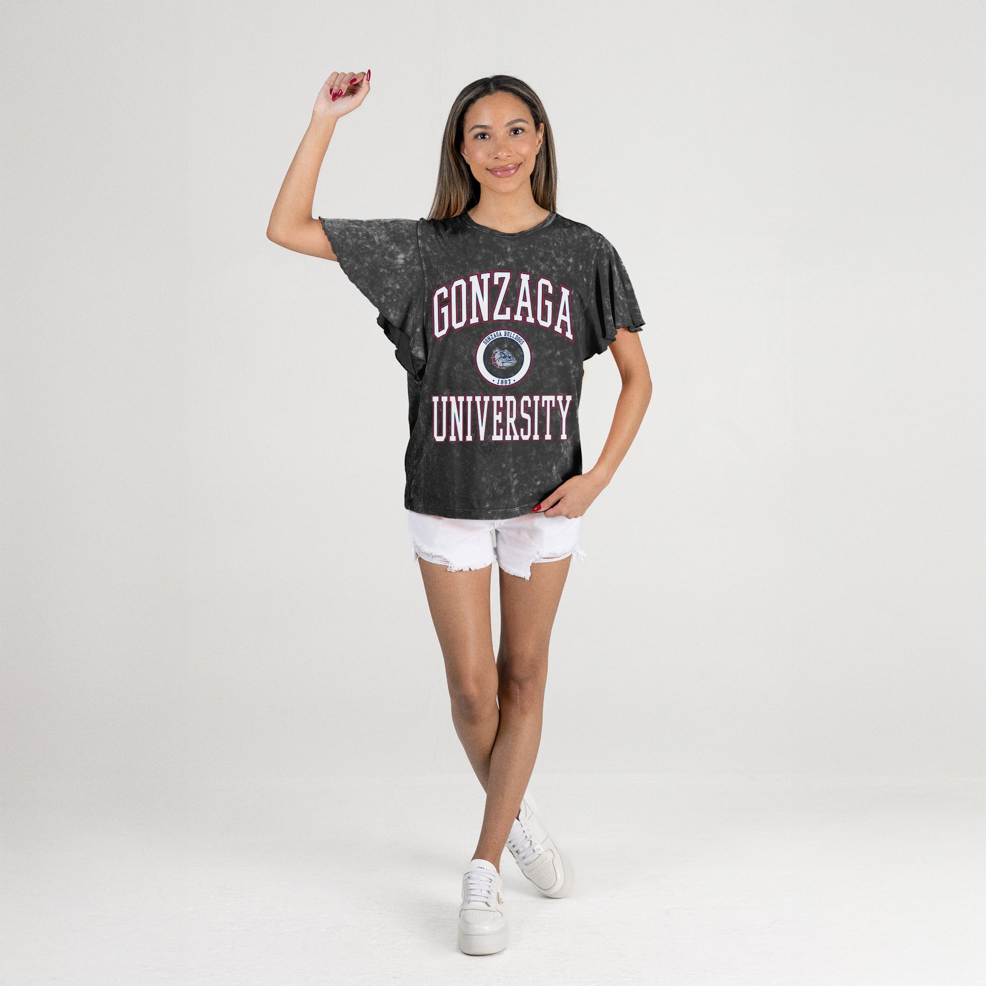 GONZAGA BULLDOGS VICTORY MODE FLUTTER SLEEVE TEE IN BLACK