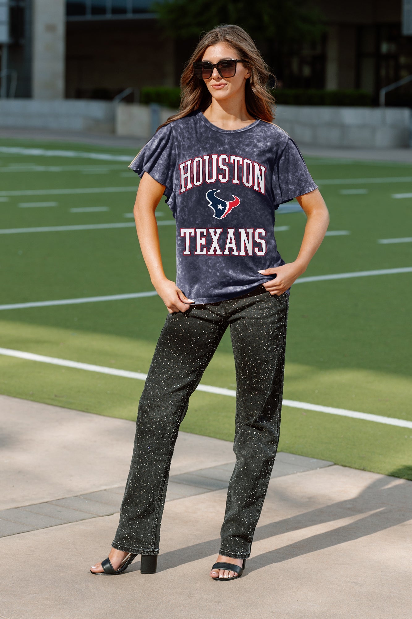 HOUSTON TEXANS VICTORY MODE FLUTTER SLEEVE TEE IN NAVY