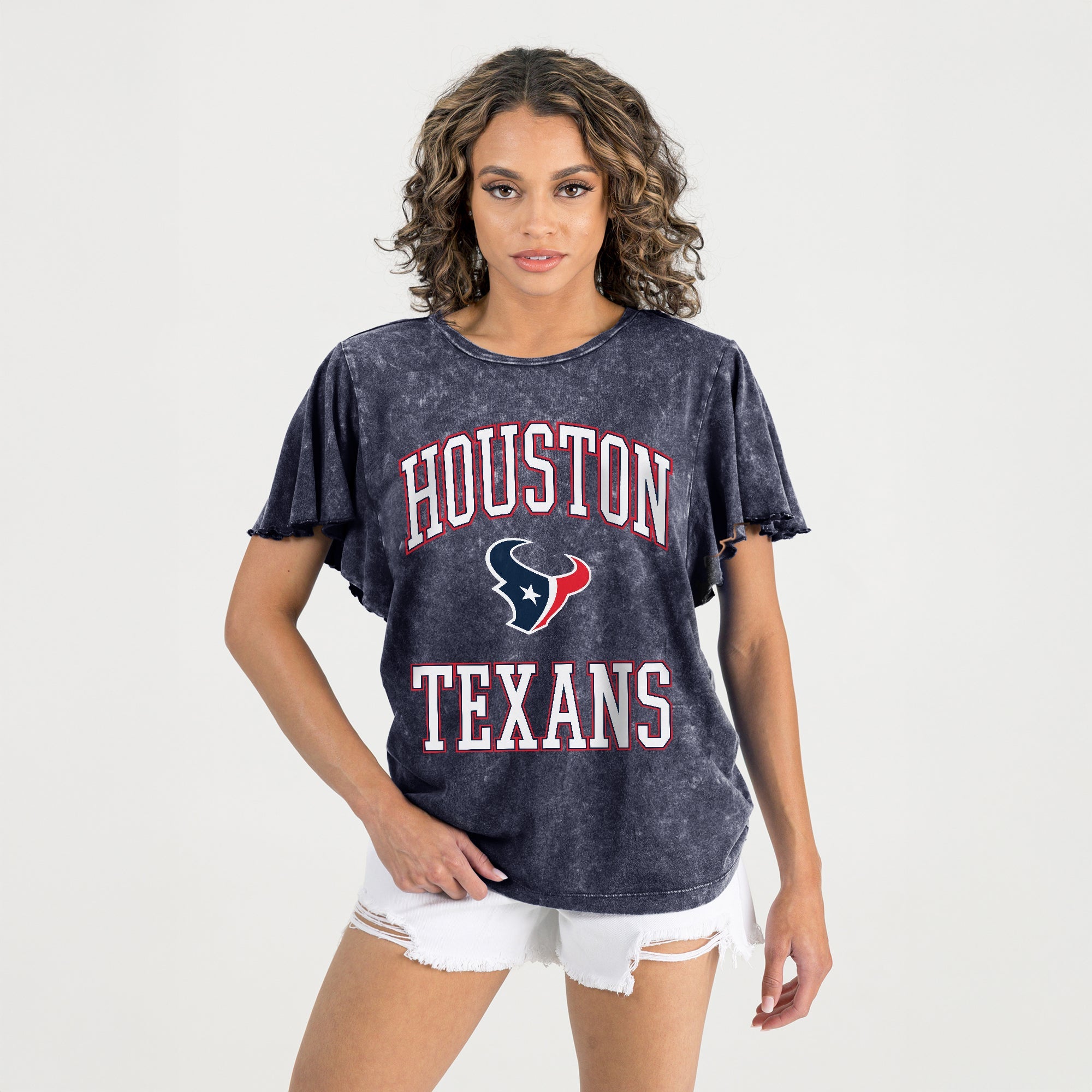 HOUSTON TEXANS VICTORY MODE FLUTTER SLEEVE TEE IN NAVY