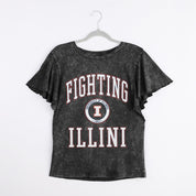 ILLINOIS FIGHTING ILLINI VICTORY MODE FLUTTER SLEEVE TEE IN BLACK