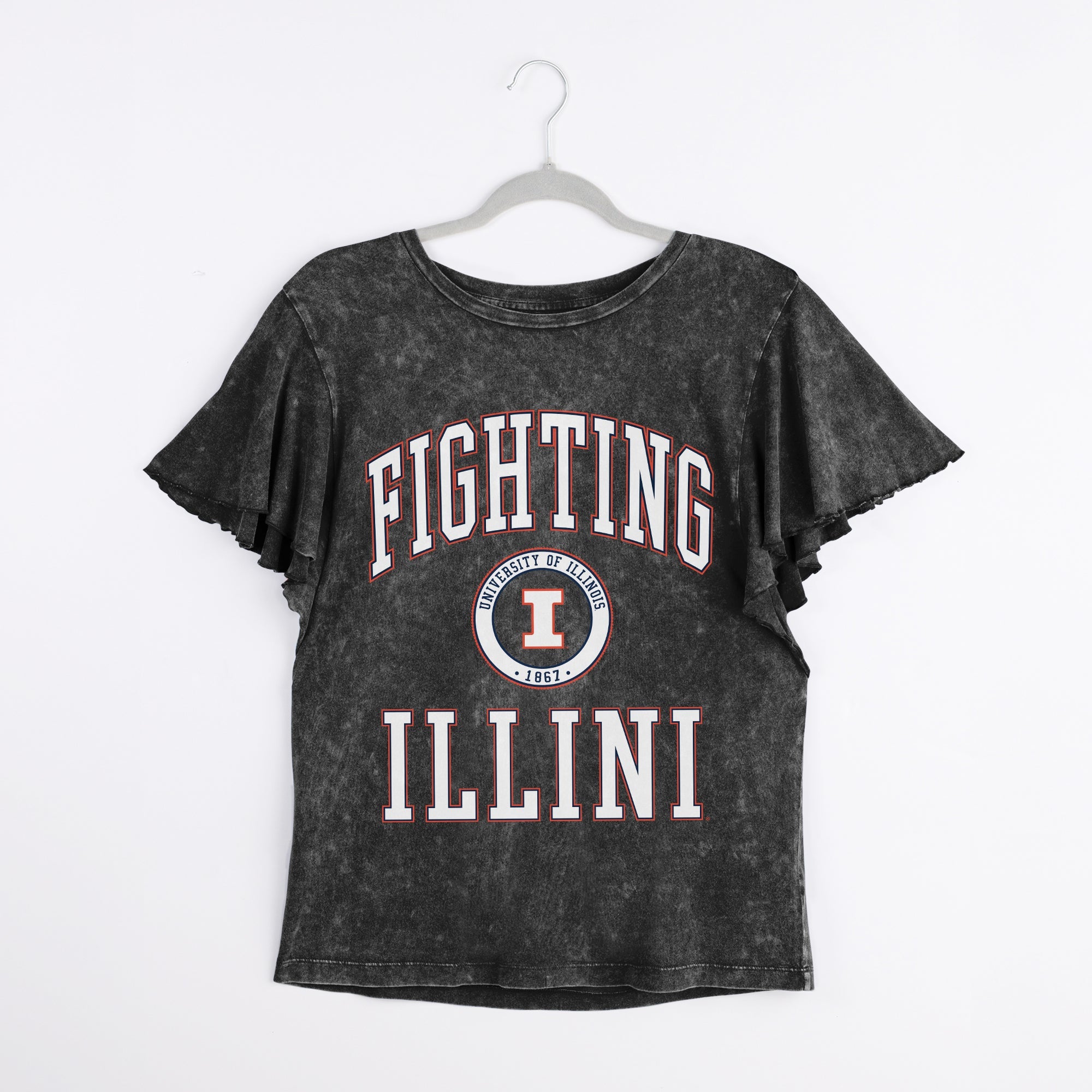 ILLINOIS FIGHTING ILLINI VICTORY MODE FLUTTER SLEEVE TEE IN BLACK
