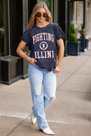 ILLINOIS FIGHTING ILLINI VICTORY MODE FLUTTER SLEEVE TEE IN NAVY