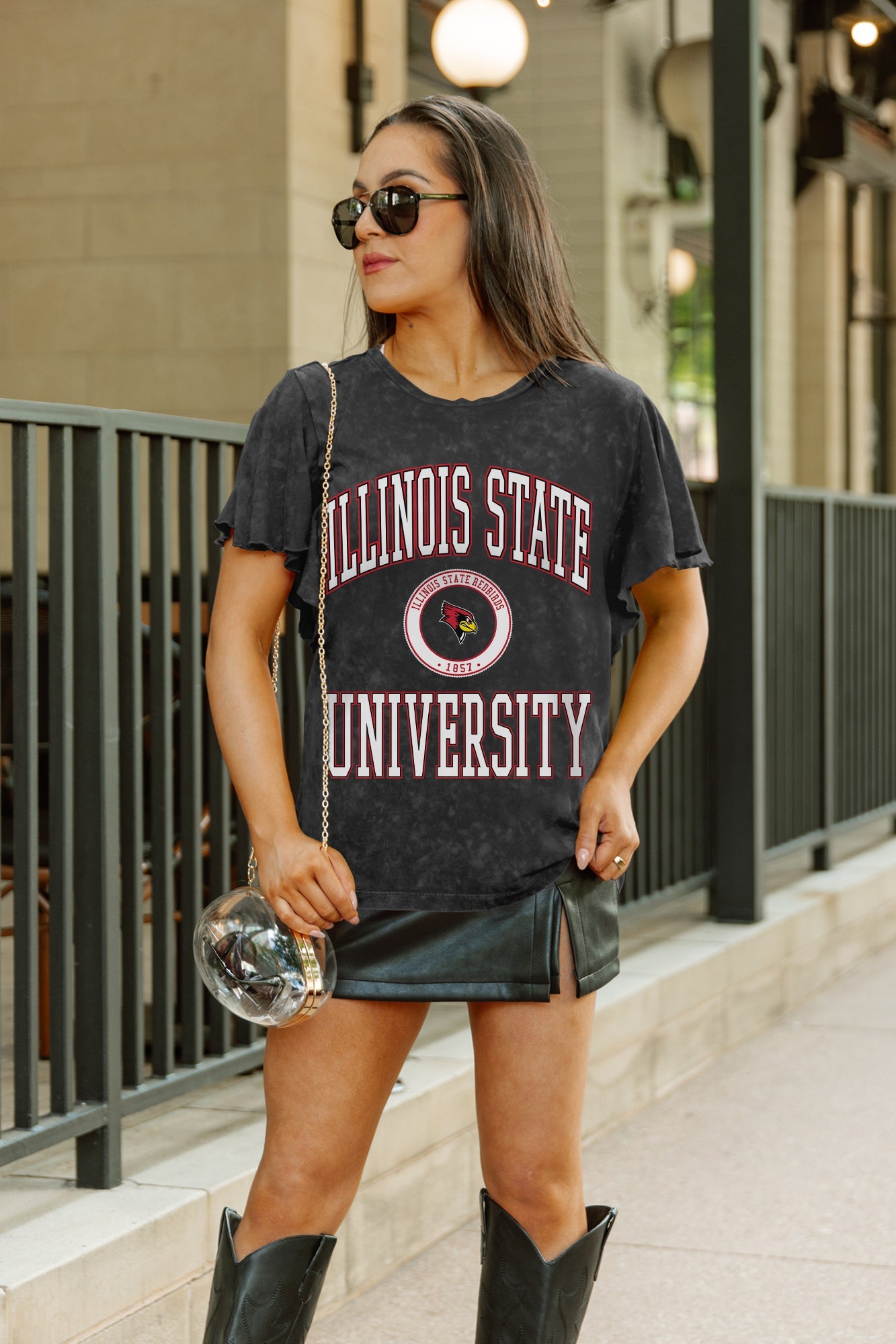 ILLINOIS STATE REDBIRDS VICTORY MODE FLUTTER SLEEVE TEE IN BLACK